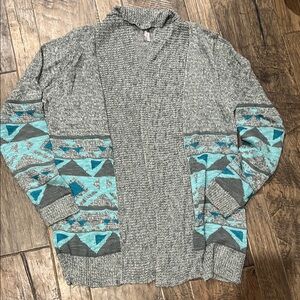 Vanity Gray and Teal Patterned Cardigan
